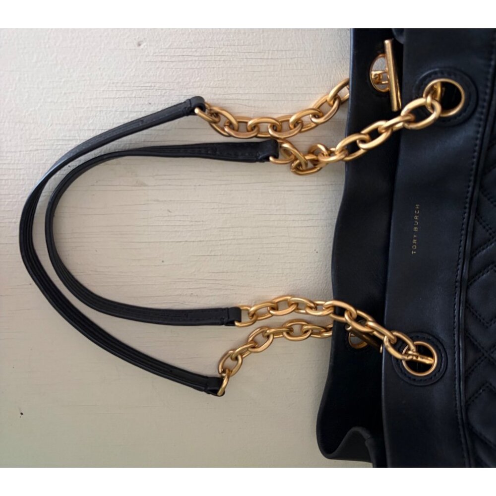 Tory Burch Fleming Quilted Leather Diamond Handbag Black Triple-Compartment Tote - Picture 14 of 14